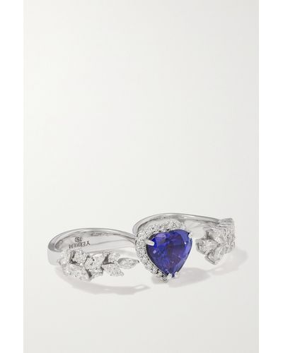 YEPREM 18-karat White Gold, Diamond And Tanzanite Two-finger Ring - Blue