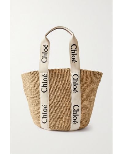 Chloé Woody Large Leather-trimmed Raffia Tote - White