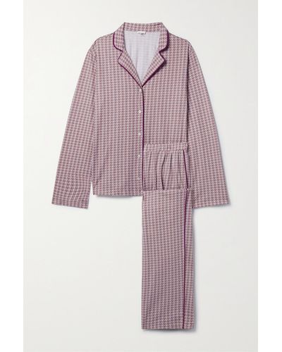Skin + Net Sustain Cayla Houndstooth Organic Pima Cotton-jersey Pyjama Set - Pink