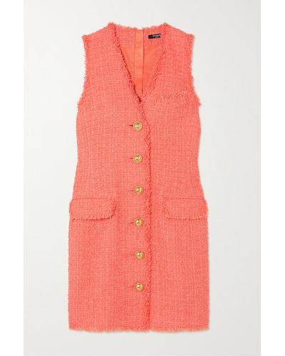Balmain Minikleid Aus Tweed Mit Zierknöpfen - Pink