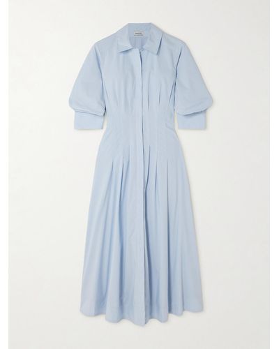 Jonathan Simkhai Jazz Pleated Cotton-blend Poplin Midi Shirt Dress - Blue