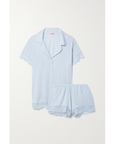 Eberjey Malou Lace-trimmed Stretch- Modal Jersey Pyjama Set - Blue