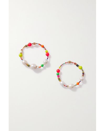 Joolz by Martha Calvo Mosaic Set Of Two Gold-tone, Pearl And Bead Bracelets - Multicolor
