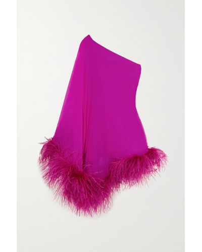 ‎Taller Marmo Piccolo Ubud Spiritoone One-sleeve Feather-trimmed Silk-chiffon Mini Dress - Pink