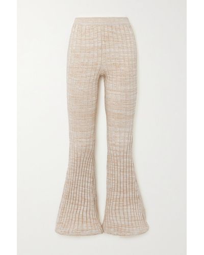 ROWEN ROSE Wavy Cropped Ribbed Cotton Flared Pants - Natural