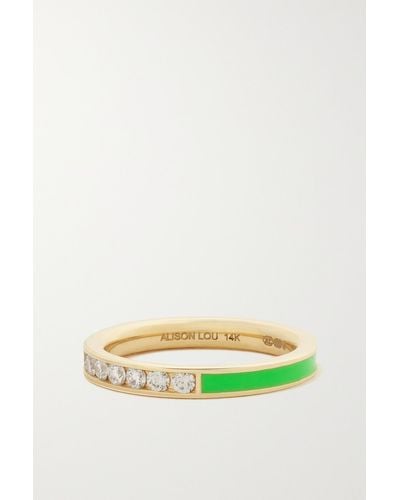 Alison Lou Linear Ring Aus 14 Karat Gold Mit Diamanten Und Emaille - Grün