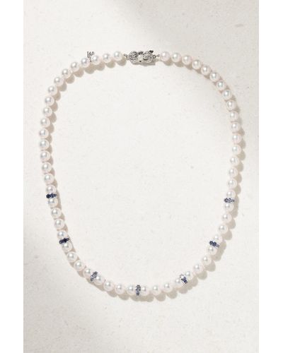 Mikimoto 18-karat White Gold, Pearl And Sapphire Necklace - Natural