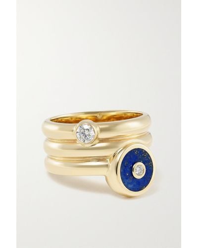 Retrouvai Triple Coil Mini Compass 14-karat Gold, Lapis Lazuli And Diamond Ring - Blue