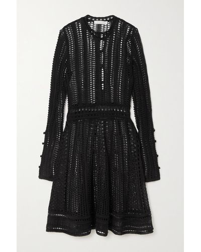 Chloé Crochet-knit Linen, Cashmere And Silk-blend Mini Dress - Black