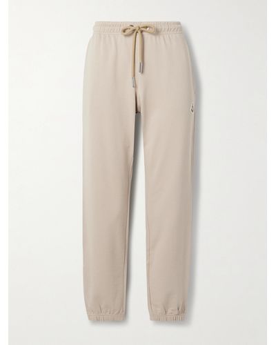 Moncler Appliquéd Cotton-jersey Tapered Track Trousers - Natural