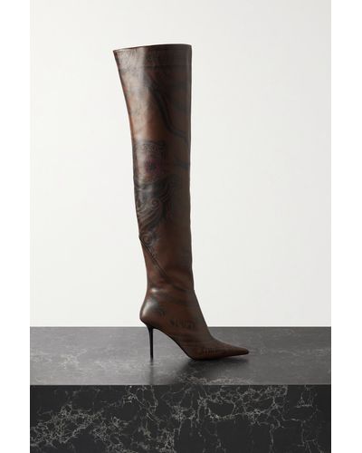 Jimmy Choo + Jean Paul Gaultier 90 Printed Leather Over-the-knee Boots - Black