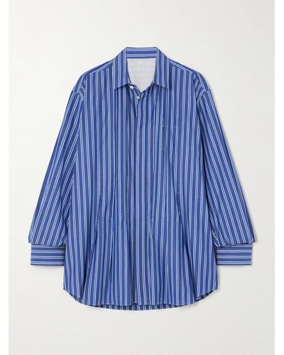 Sacai Oversized Pleated Striped Cotton-poplin Shirt - Blue
