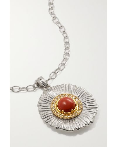 Buccellati Blossom Sterling Silver And Gold-plated, Jasper And Diamond Necklace - White