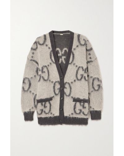 Gucci Wendbarer Oversized-cardigan Aus Einer Mohairmischung Mit Intarsienmuster - Grau