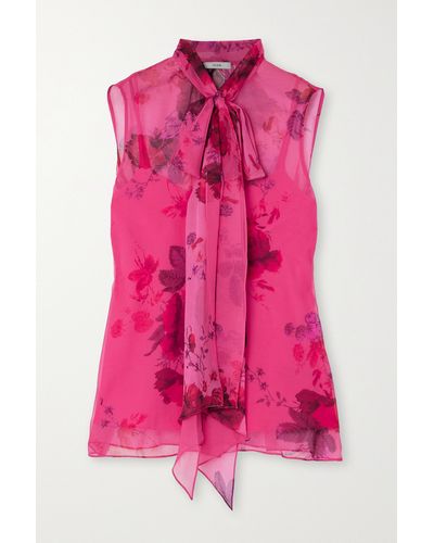 Erdem Bow-detailed Silk-voile Top - Pink