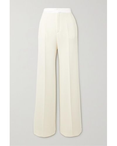 Chloé Pantalon Droit En Crêpe De Laine À Finitions En Satin - Blanc