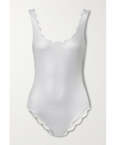 Marysia Swim Palm Springs Reversible Scalloped Metallic Seersucker Swimsuit - White