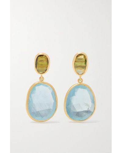 Pippa Small Rosy Dawn 18-karat Gold, Tourmaline And Aquamarine Earrings - Blue