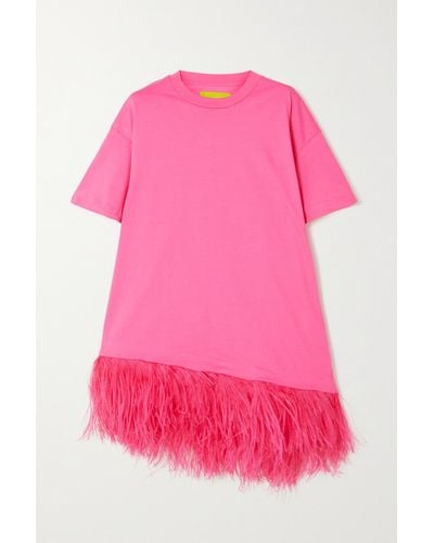 Marques'Almeida Oversized-t-shirt Aus Biobaumwoll-jersey Mit Federn - Pink