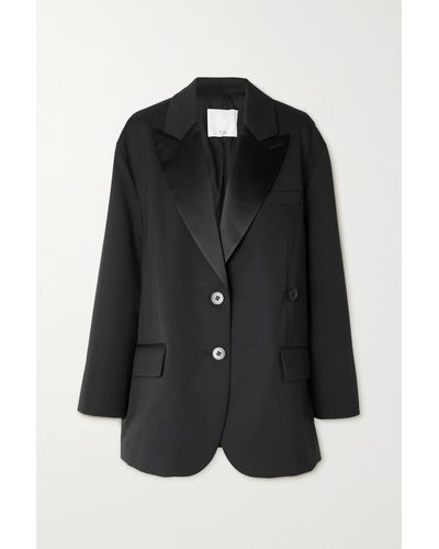 Tibi Tuxedo Liam Oversized-blazer Aus Einer Wollmischung Mit Satinbesätzen - Schwarz