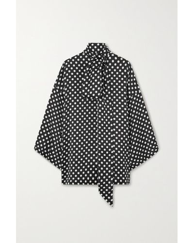 Saint Laurent Bluse Aus Crêpe Mit Polka-dots Und Schluppe - Schwarz