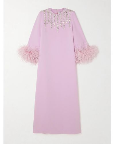 Huishan Zhang Elias Feather-trimmed Crystal-embellished Crepe Gown - Pink
