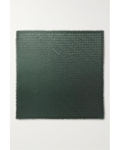 Saint Laurent Fringed Silk And Wool-blend Jacquard Scarf - Green