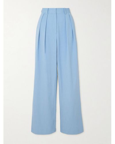 STAUD Pantalon Large En Tissu À Plis Luisa - Bleu
