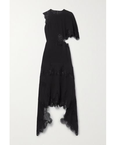 Stella McCartney + Net Sustain Asymmetric Guipure Lace-trimmed Organic Silk-georgette Midi Dress - Black