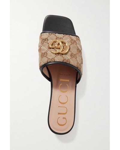 Gucci Jolie Pantoletten Aus Verziertem Canvas Mit Logomuster Und Lederbesätzen - Braun