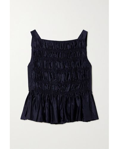 Molly Goddard Danny Shirrred Taffeta Peplum Top - Blue