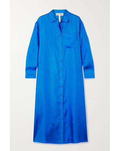 Apiece Apart Robe-chemise En Satin De Soie Viva - Bleu
