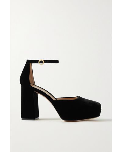 Gianvito Rossi Vian 100 Velvet Platform Mary Jane Court Shoes - Black