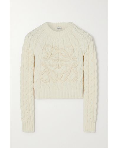 Loewe Anagram-embossed Cropped Wool-blend Knitted Jumper - White