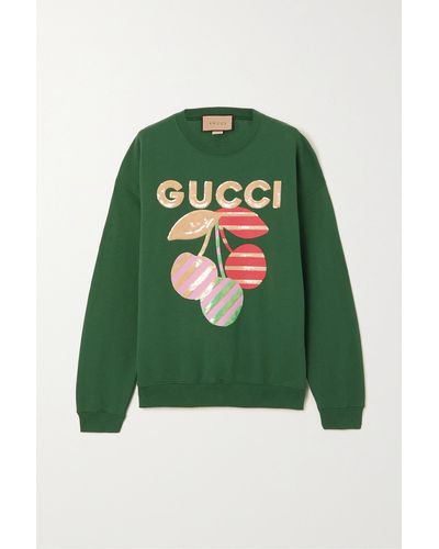 Gucci Sequin-embellished Printed Cotton-jersey Sweatshirt - Green