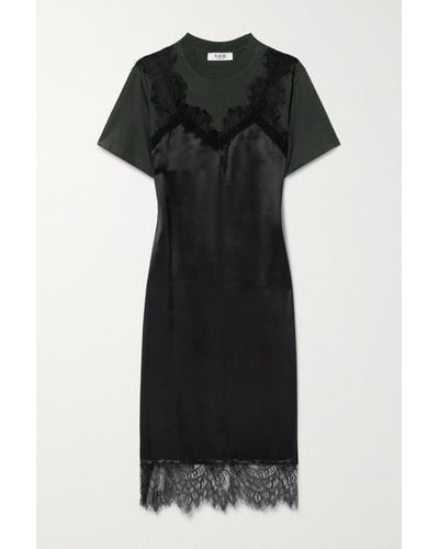 Sea Lorraine Lace-trimmed Silk-satin And Cotton-jersey Midi Dress - Black