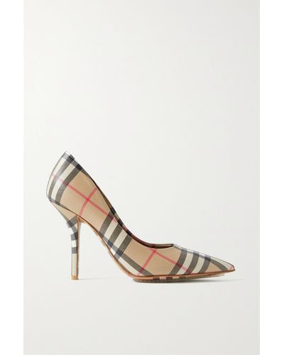 Burberry Checked Textured-leather Court Shoes - White