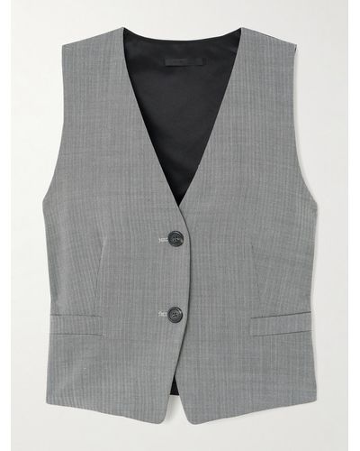 Helmut Lang Cutout Satin-paneled Herringbone Tweed Vest - Gray