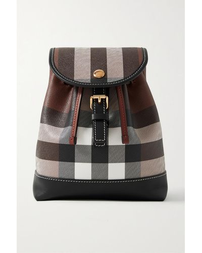 Burberry Micro Leather-trimmed Checked Canvas Backpack - Brown