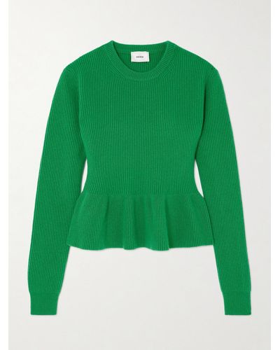 Erdem Ribbed Wool Peplum Sweater - Green