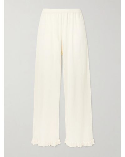 Eres Bernard Ruffled Wool And Cashmere-blend Trousers - White