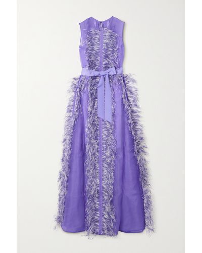 Huishan Zhang Beau Feather And Grosgrain-trimmed Silk-organza Gown - Purple