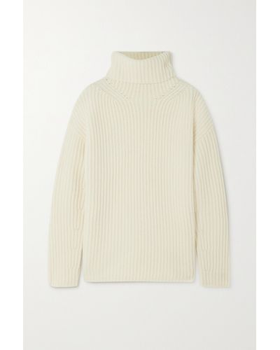 JOSEPH Ribbed Merino Wool Turtleneck Jumper - Natural