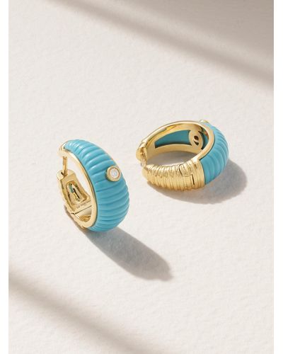 Yvonne Léon Berlingot 9-karat Gold, Turquoise And Diamond Hoop Earrings - Blue