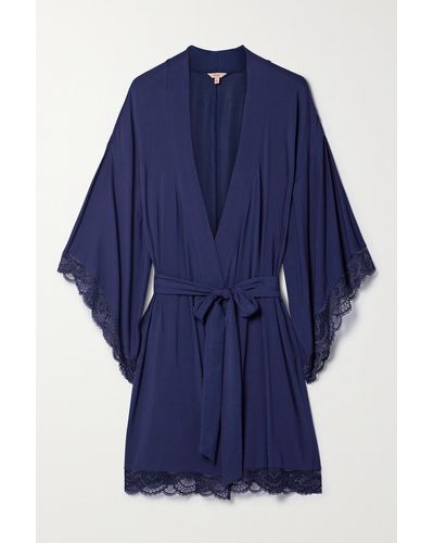 Eberjey + Net Sustain The Mademoiselle Lace-trimmed Stretch-tm Modal Robe - Blue
