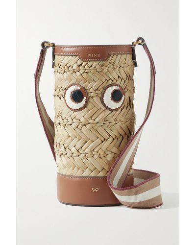 Anya Hindmarch Eyes Leather-trimmed Straw Wine Bottle Holder - Natural