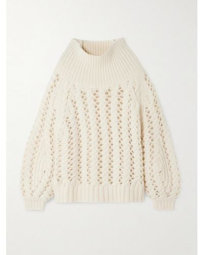 Adam Lippes Brushed Open-knit Cashmere And Silk-blend Turtleneck Jumper - Natural