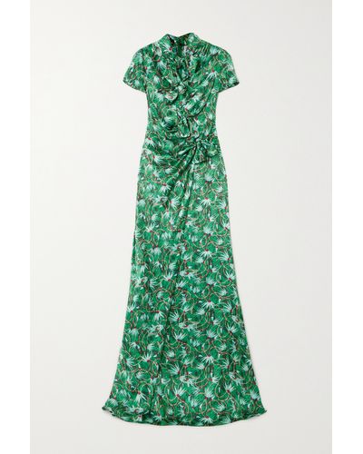 Saloni Kelly Bow-embellished Printed Silk-satin Maxi Dress - Green