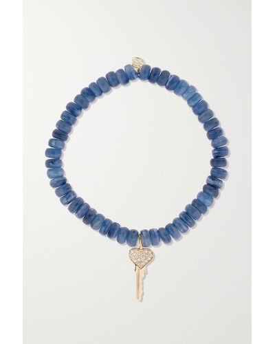 Sydney Evan Mini Heart Key Armband Mit Kyaniten, Diamanten Und Details Aus 14 Karat Gold - Blau