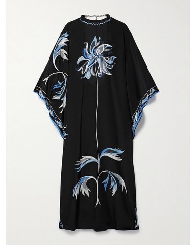 Emilio Pucci Cafetan Dos Ouvert En Crêpe De Chine De Soie Imprimé À Chaîne - Noir